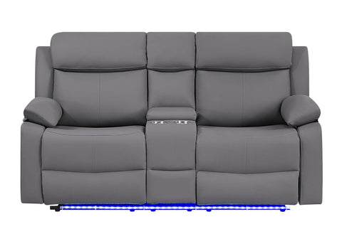 Arno Grey  Manual Reclining Loveseat Console Storage and Cupholder With LED