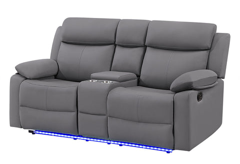 Arno Grey  Manual Reclining Loveseat Console Storage and Cupholder With LED