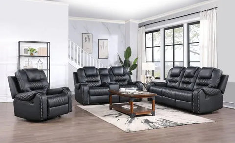 Arno Black Reclining Sofa - Reclining Loveseat - Glider Recliner