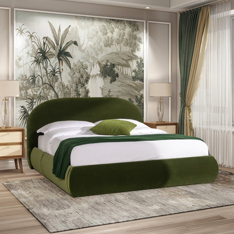 Berteal Puffy Grounded Upholstered Platform Bed, Olive Green Performance Velvet