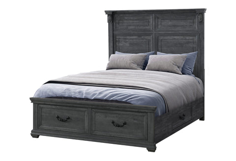 ATRUM GREY QUEEN BED, DRESSER, MIRROR AND NIGHTSTAND WITH STORAGE