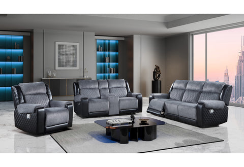GREY/BLACK RECLINING SOFA/CONSOLE RECLINING LOVESEAT/RECLINER