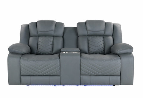 GREY 10 POWER RECLINING SOFA/POWER CONSOLE RECLINING LOVESEAT WITH LED